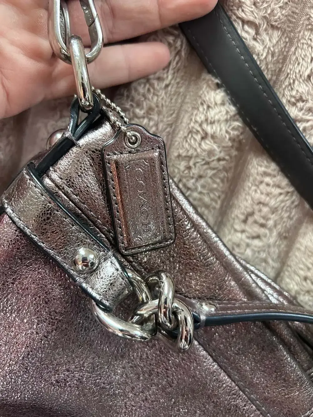 Vintage Coach Brooke Hobo Metallic Pewter Silver Leather Slouchy Shoulder Bag Pu